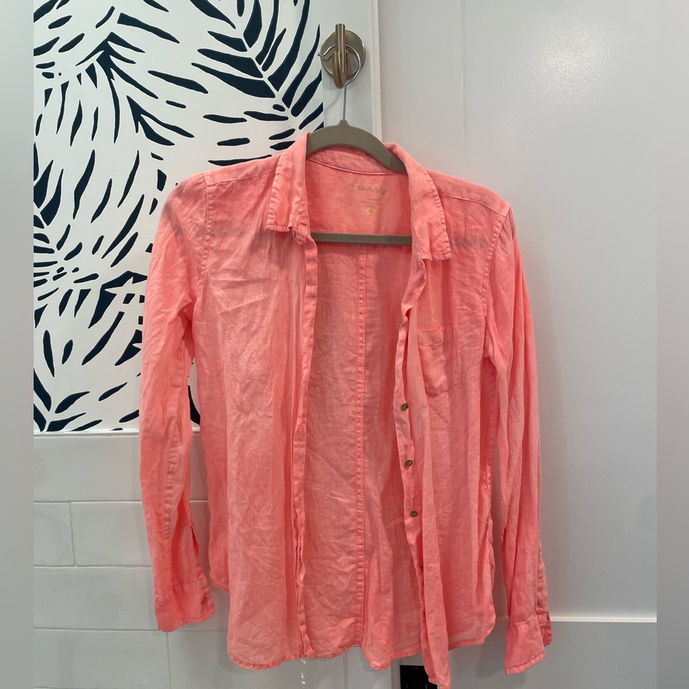 Lilly Pulitzer Linen Button-down Size Small Coral
